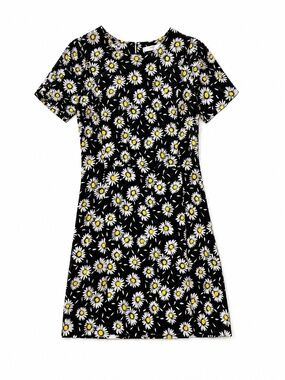 MANGO Daisy Floral Mini Midi Dress - Size 4 / Small White Black
